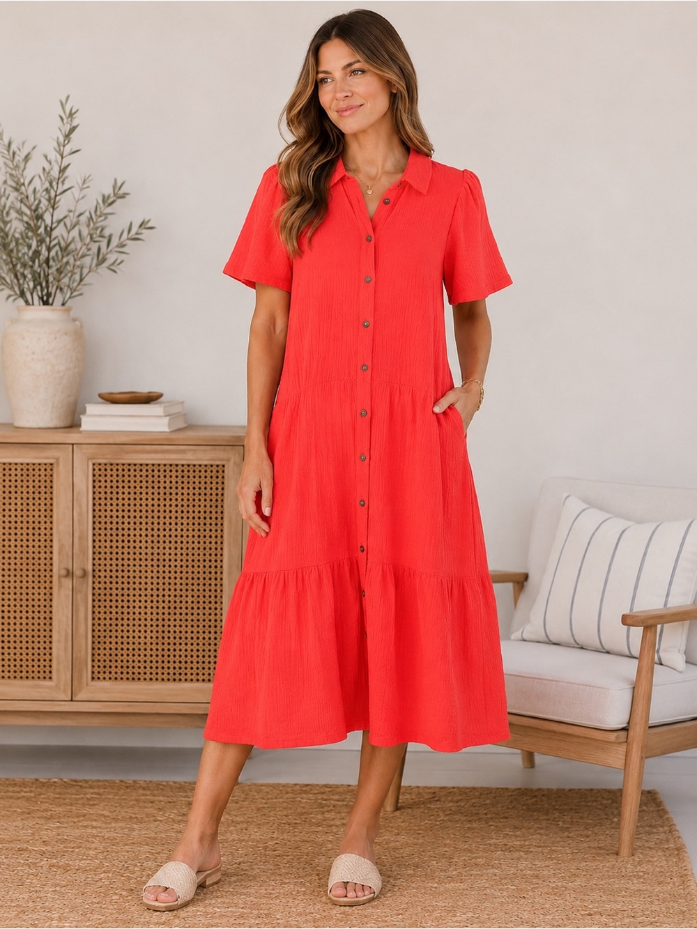 NWTMadison & Hudson‎ XL Button Front Cotton Gauze Midi Dress Cottagecore Modest